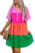 Color Block Tiered Puff Sleeve Dress